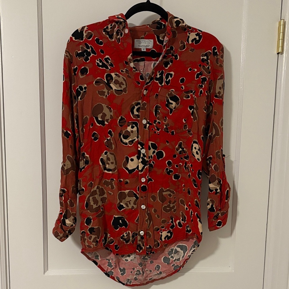 Stylish Red Leopard Print Button Down Shirt